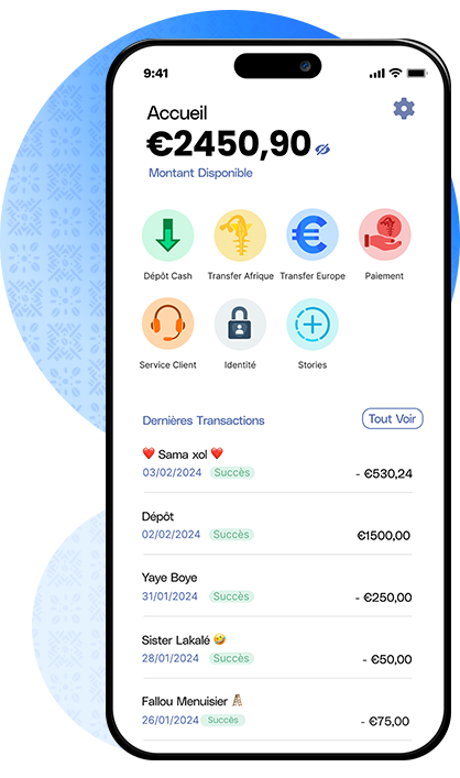 Image de l'ecran d'acceuil de l'application Cauri Money